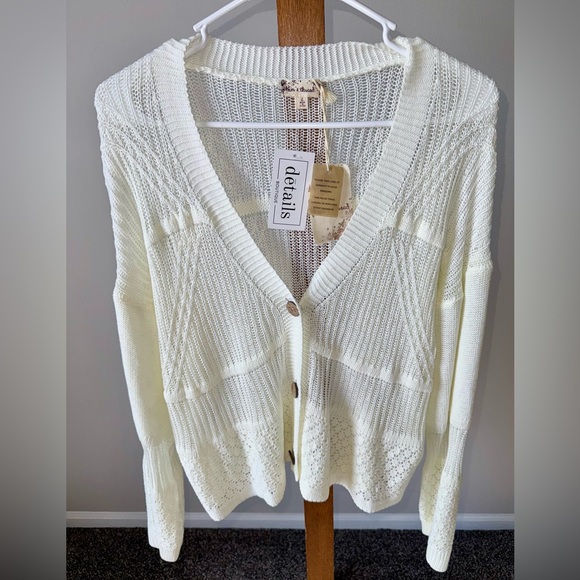Hem & Thread Sweaters - Hem & Thread Ivory Crocheted Cardigan Size L NWT